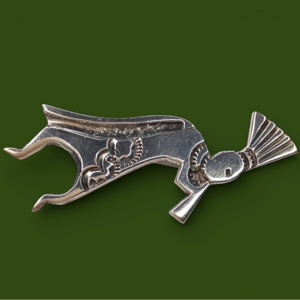 Vintage KOKOPELLI Navajo Silver Brooch - Signed Sterling, Southwest Jewelry - Picture 3 of 13